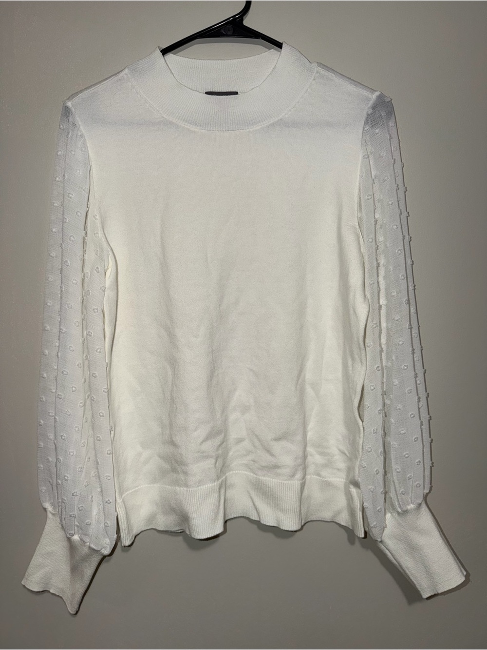 Vince Camuto White Swiss Dot Sheer Sleeve Sweater Size Small